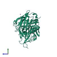 PDB entry 2of0 coloured by chain, side view.