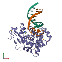 PDB entry 2ofi coloured by chain, front view.