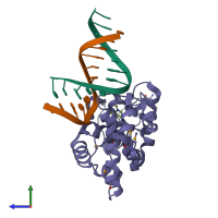 PDB entry 2ofi coloured by chain, side view.