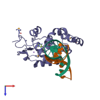 PDB entry 2ofi coloured by chain, top view.