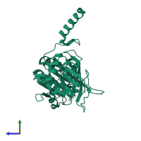 PDB entry 2ofo coloured by chain, side view.