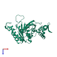 PDB entry 2ofo coloured by chain, top view.