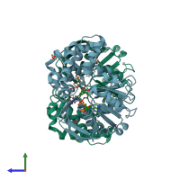 PDB entry 2ofp coloured by chain, side view.
