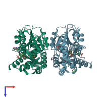 PDB entry 2ofp coloured by chain, top view.