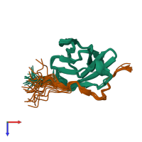 PDB entry 2ofq coloured by chain, ensemble of 20 models, top view.