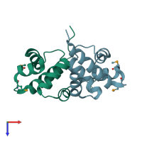 PDB entry 2ofy coloured by chain, top view.