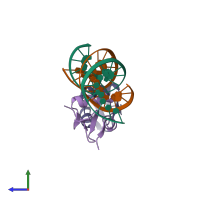 PDB entry 2og0 coloured by chain, side view.