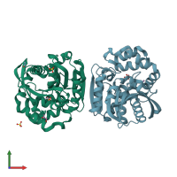 PDB entry 2og1 coloured by chain, front view.