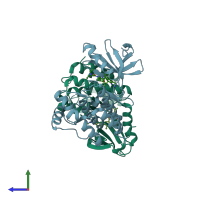 PDB entry 2og8 coloured by chain, side view.