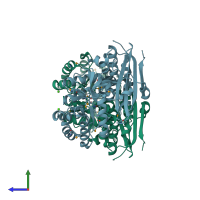 PDB entry 2og9 coloured by chain, side view.
