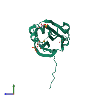 PDB entry 2ogg coloured by chain, side view.