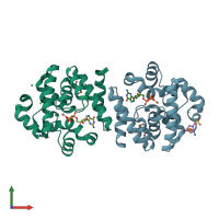 PDB entry 2ogi coloured by chain, front view.
