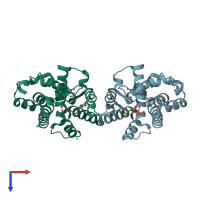 PDB entry 2ogi coloured by chain, top view.