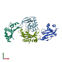 PDB entry 2ogk coloured by chain, front view.