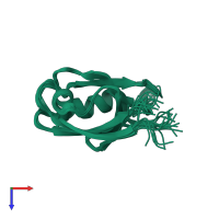 PDB entry 2ogp coloured by chain, ensemble of 20 models, top view.