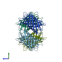 PDB entry 2ogr coloured by chain, side view.