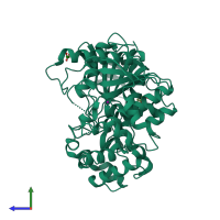 PDB entry 2ogt coloured by chain, side view.