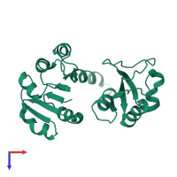 PDB entry 2ogu coloured by chain, top view.