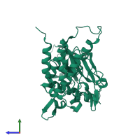 PDB entry 2ogv coloured by chain, side view.