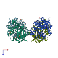 PDB entry 2oh1 coloured by chain, top view.