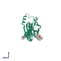 PDB entry 2oh7 coloured by chain, side view.