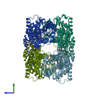 PDB entry 2ohh coloured by chain, side view.