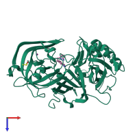 PDB entry 2ohp coloured by chain, top view.