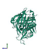 PDB entry 2ohq coloured by chain, side view.