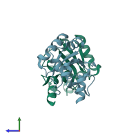 PDB entry 2ohw coloured by chain, side view.