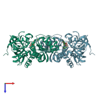 PDB entry 2ohx coloured by chain, top view.