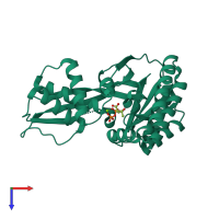 PDB entry 2oi2 coloured by chain, top view.