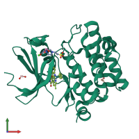 PDB entry 2oi4 coloured by chain, front view.