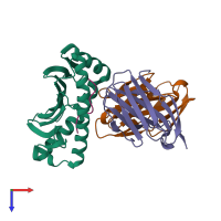 PDB entry 2oi9 coloured by chain, top view.