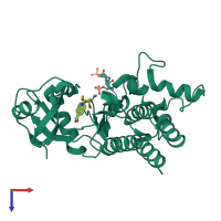 Monomeric assembly 2 of PDB entry 2oic coloured by chemically distinct molecules, top view.