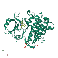 Monomeric assembly 4 of PDB entry 2oic coloured by chemically distinct molecules, front view.