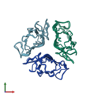 PDB entry 2oii coloured by chain, ensemble of 10 models, front view.