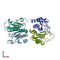 PDB entry 2oik coloured by chain, front view.