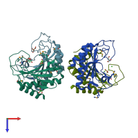 PDB entry 2oik coloured by chain, top view.