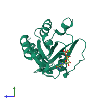 PDB entry 2oil coloured by chain, side view.