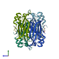 PDB entry 2oiw coloured by chain, side view.