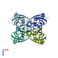 PDB entry 2oiw coloured by chain, top view.