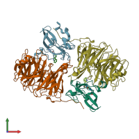 PDB entry 2oiz coloured by chain, front view.