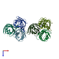 PDB entry 2oj6 coloured by chain, top view.