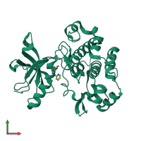 PDB entry 2oj9 coloured by chain, front view.