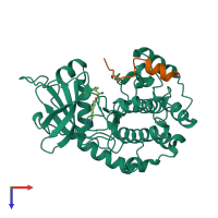 PDB entry 2ojf coloured by chain, top view.