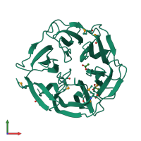 PDB entry 2ojh coloured by chain, front view.