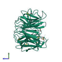 PDB entry 2ojh coloured by chain, side view.