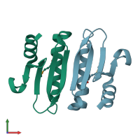 PDB entry 2ojl coloured by chain, front view.