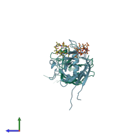 PDB entry 2oju coloured by chain, side view.
