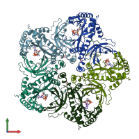 PDB entry 2ojw coloured by chain, front view.